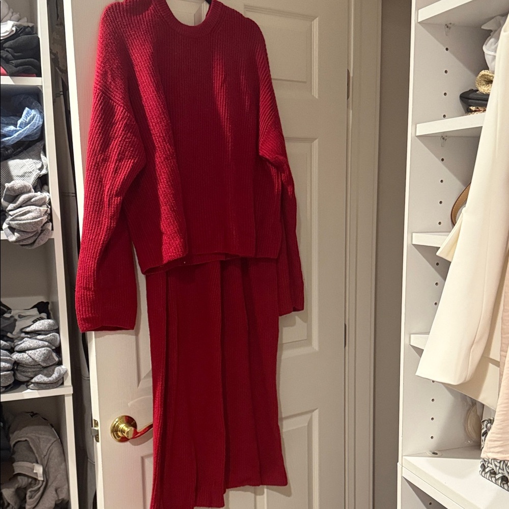 Red Knit Sweater and Pants Set